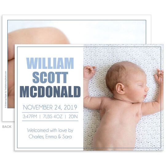 Shades of Blue Photo Birth Announcements